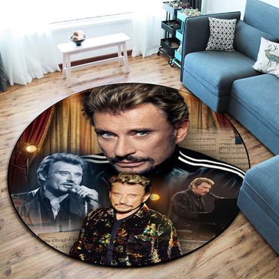 French Legendary Rock Singer and Actor Johnny Hallyday Round Carpet Soft Home Decoration Corridor Table and Chair Anti Slip Outdoor Floor Mat Rug H2