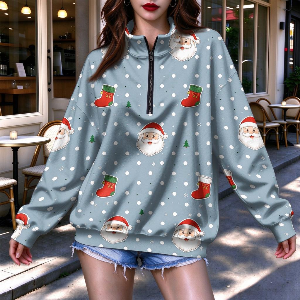 Women's Trendy Lightweight Printed Half-Zip Sweatshirt for Casual Everyday Wear