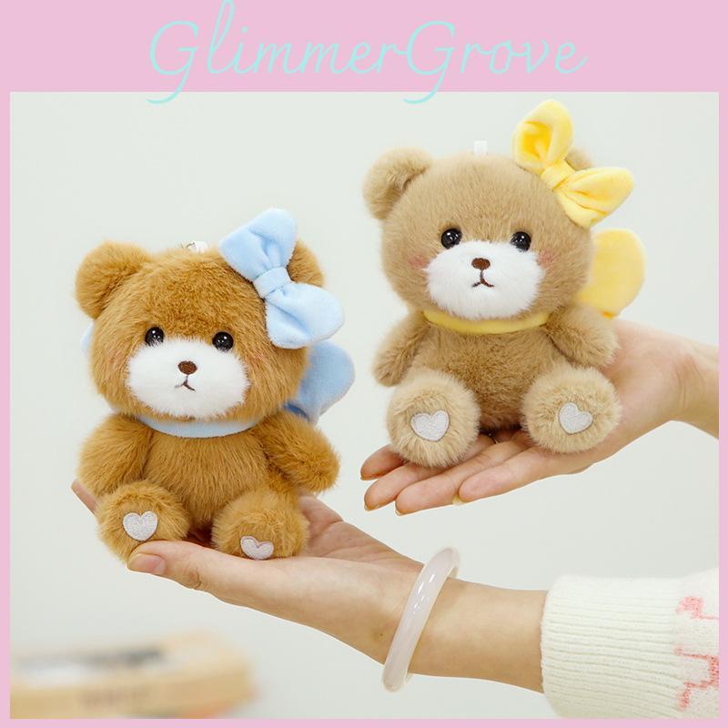 Delightful Cute Teddy Bear Charm Plush Keyring With Bowknot In Various Colors