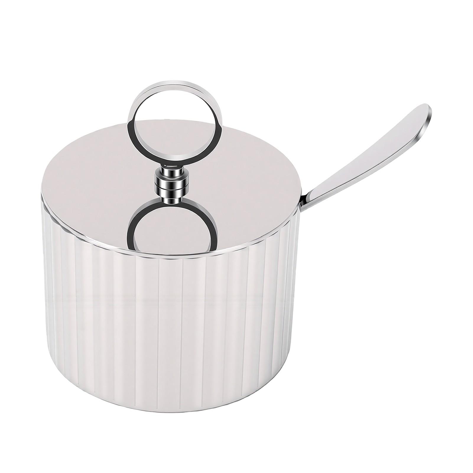 Pot à Condiments en Acier Inoxydable 304 Pot à Sucre et Cuillère avec Couvercle Condiment Style Nordique Récipient à Assaisonnements de Cuisine pour L white