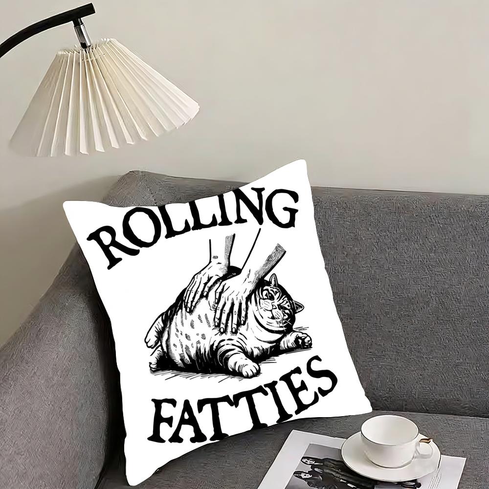 

Funny Rolling Fatties Cat Cushion Cover Pillowcase Comfort Sofa Bed Silky Elegant Invisible Zipper Decorative Cushion Cover 30x30cm