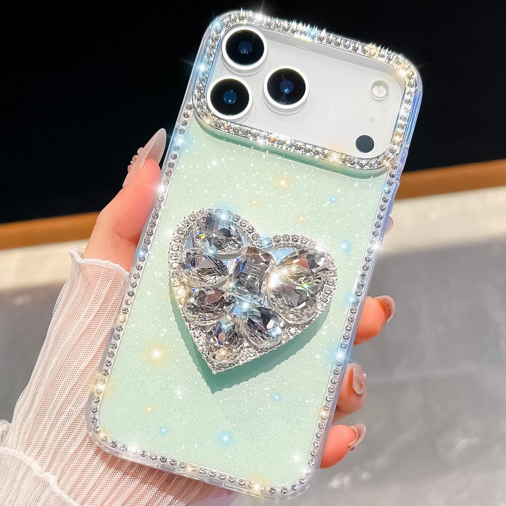 Gem Love Ständer für IPhone17Air Handyhülle für Apple 16E Diamant Glitzerpuder 15Promax