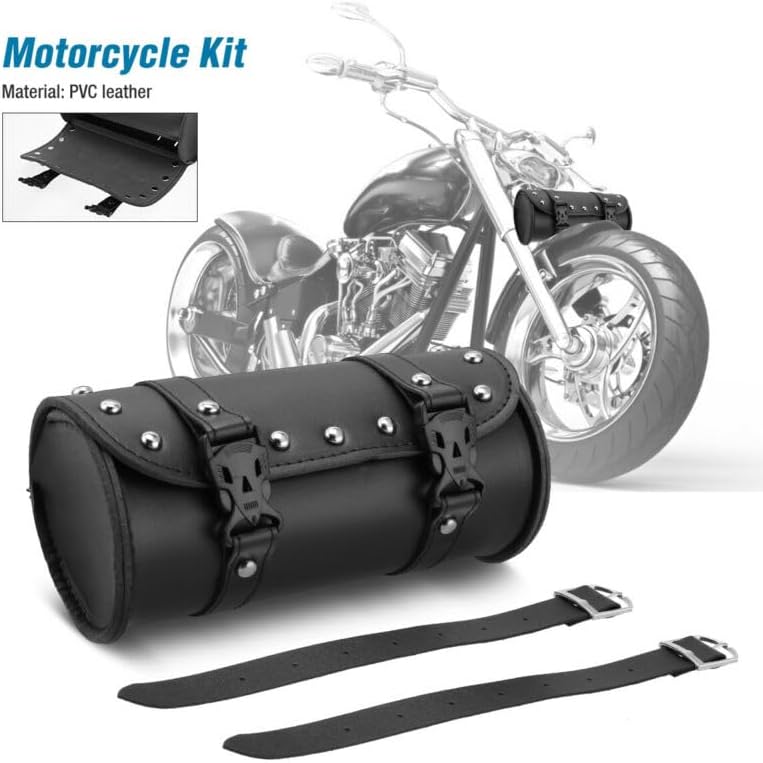 Motorcycle Tool Bag Universal Fork Bag PU Leather Saddlebag Front Fork Handlebar Sissybar Storage Roll Pouch for Harley Davidson Dyna Softail