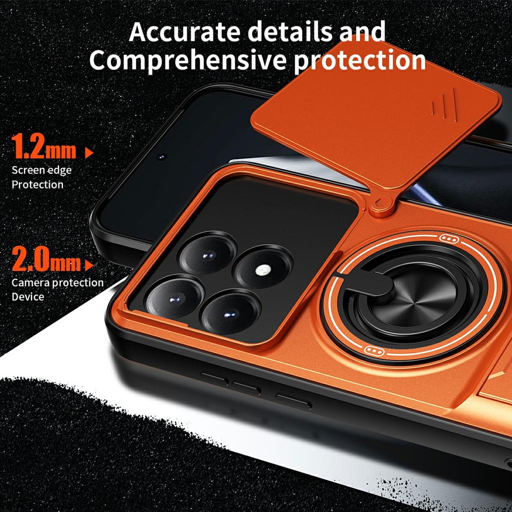 For Xiaomi 15T Magnetic Case Ring Holder Foldable Kickstand TPU PC Phone Cover with Camera Lens Slider