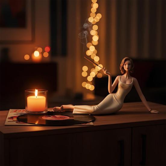 Figurine Dame Porte-encens Résine Sculpture Féminine Élégante Porte-bâtonnet d'encens Support d'encens Décoratif pour Décoration Maison Bureau Idée Cadeau Pendaison de crémaillère