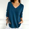 Women's Color V-Neck Long Sleeve Knit Sweater Casual Basic Lightweight Top for Daily Wear