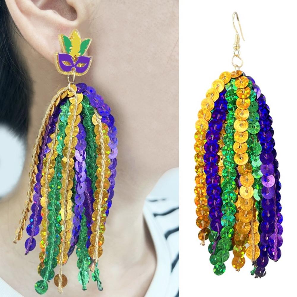 Mardi Gras Hoop Earring Feather Long Earring New Tassel Earring  Women