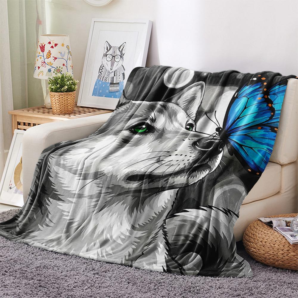 1PC Watercolor Pet Art Print Flannel Blanket, High quality All Seasons, Home Decor, Warmth and Comfort, Perfect for Christmas Gifts