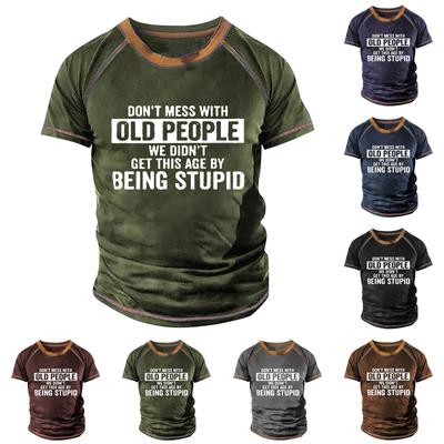 Men's Raglan T-shirt Retro Short Sleeve Round Neck Letter Printing Tops
