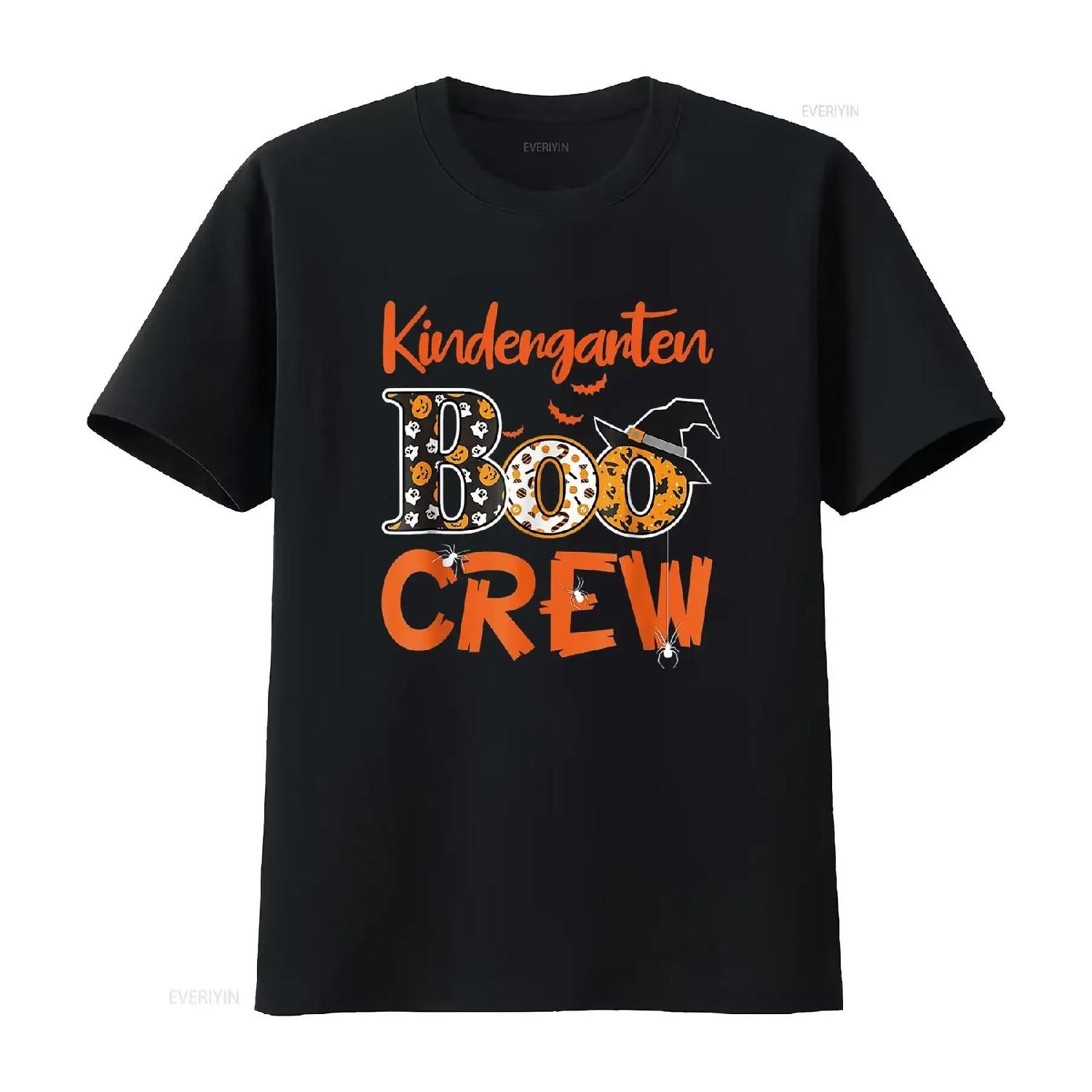 Kindergarten Boo Crew Teachers Students Halloween Costume T Shirt vintage Washed homme Stretched Unisex streetwear Casual S чёрный