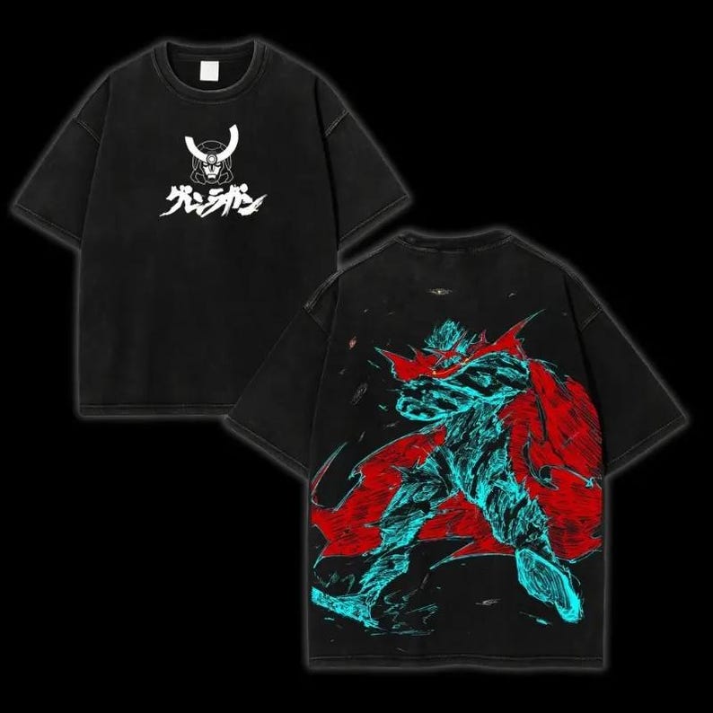 Vintage Washed Tengen Toppa Gurren Lagann Tshirt personality Clothes Unisex Oversized Suitable for all seasons high quality