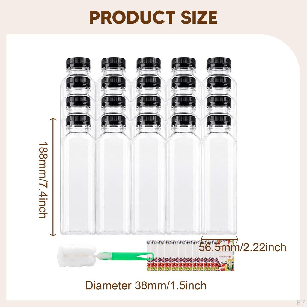 20 Pieces Empty Juice Bottles Bulk Clear Water Multifunctional Portable Drink Containers for