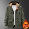 Men's Mid-Length Hooded Outdoor Jacket - Autumn/Winter, Plus Velvet, Multi-Pocket, Loose Fit