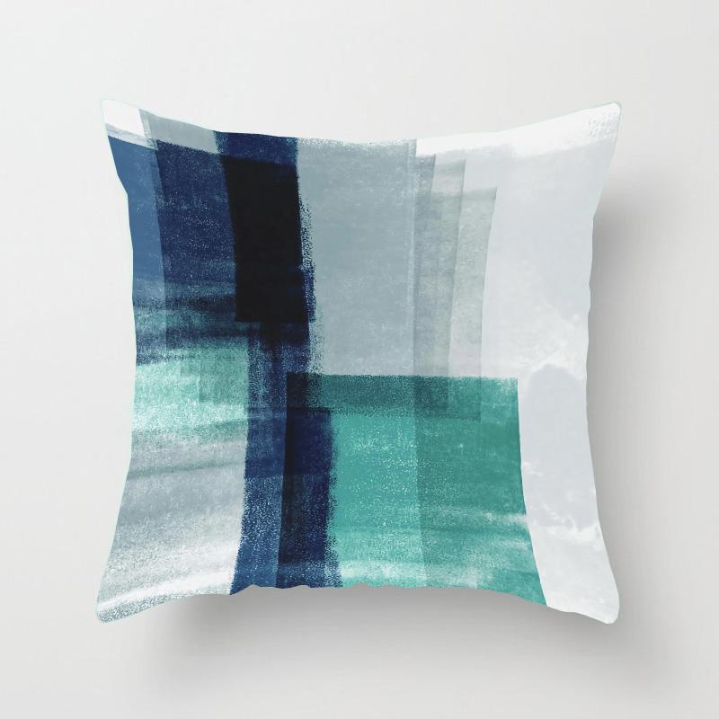 Blauer Kissenbezug aus Polyester mit geometrischem Aufdruck, für Zuhause, Wohnzimmer, Sofa, Bürostuhl, dekorativer Kissenbezug