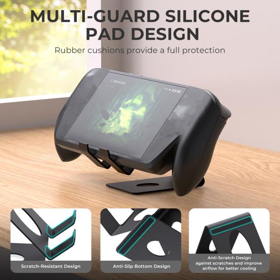 Game Console Stand for ROG Ally/X for Switch 2 for Steam Deck Portable Metal Heat Dissipation Desktop Holder with Anti-Slip Silicone Pad Game Console