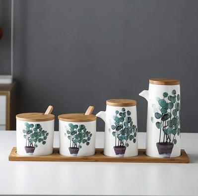 marble Ceramic Gravy Olive Oil Pot set Soy Sauce Vinegar Seasoning Can Oil Bottle Kitchen Cooking Tools Storage Bottles set