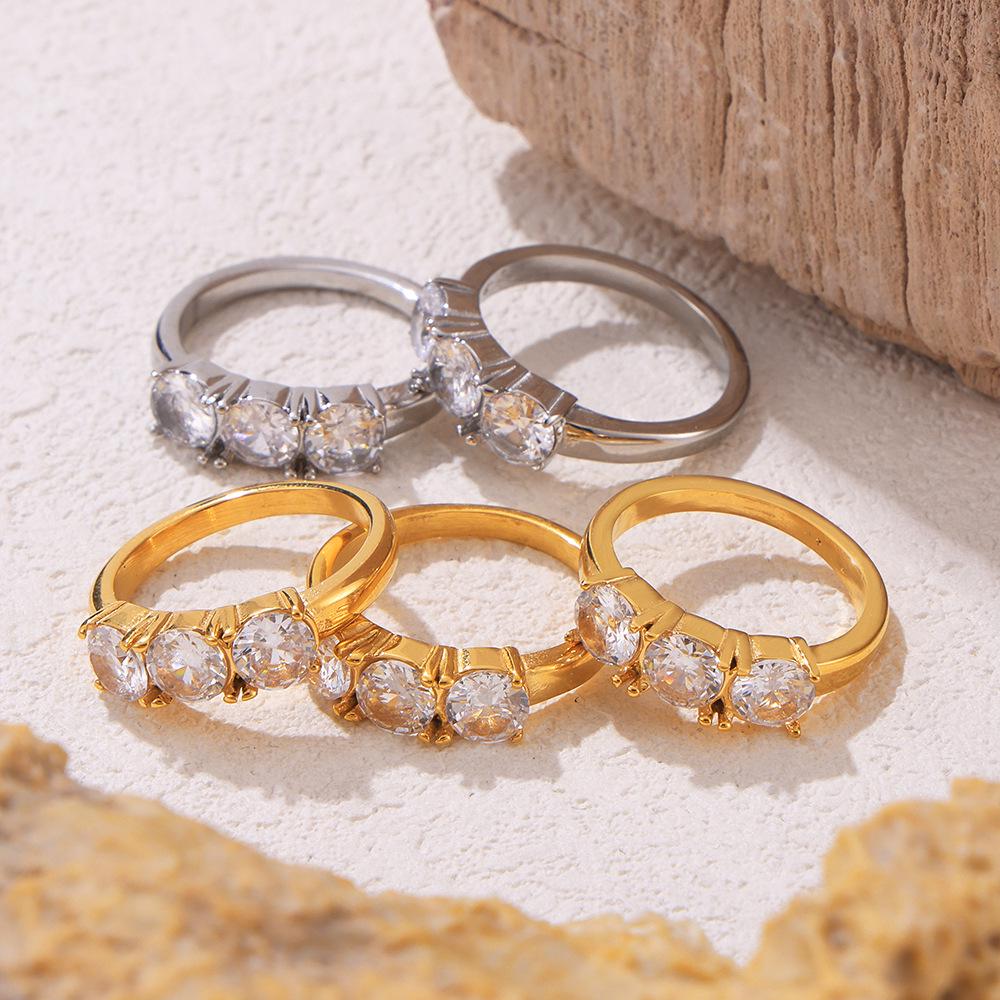 Elegant French Minimalist Gold-Plated Titanium Ring Set with Cubic Zirconia