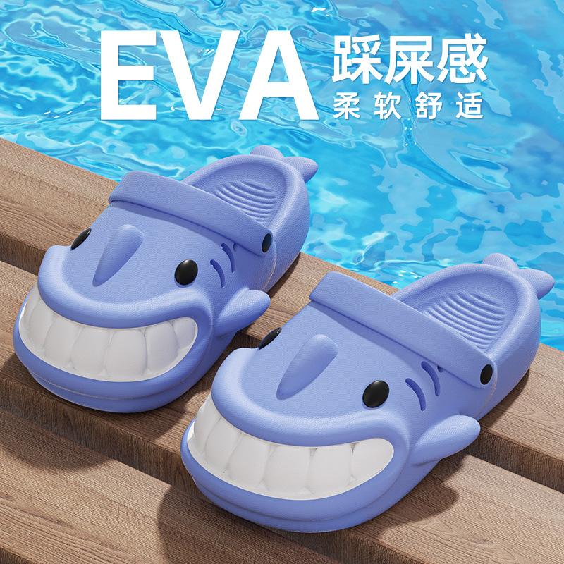 

Сумка-голова акулы с большим ртом, носит крутые тапочки на улице, женская пара, для дома в помещении, шлепанцы, мужская толстая подошва, нескользящие и не пахнущие ноги 39-40 [Women s code] синий