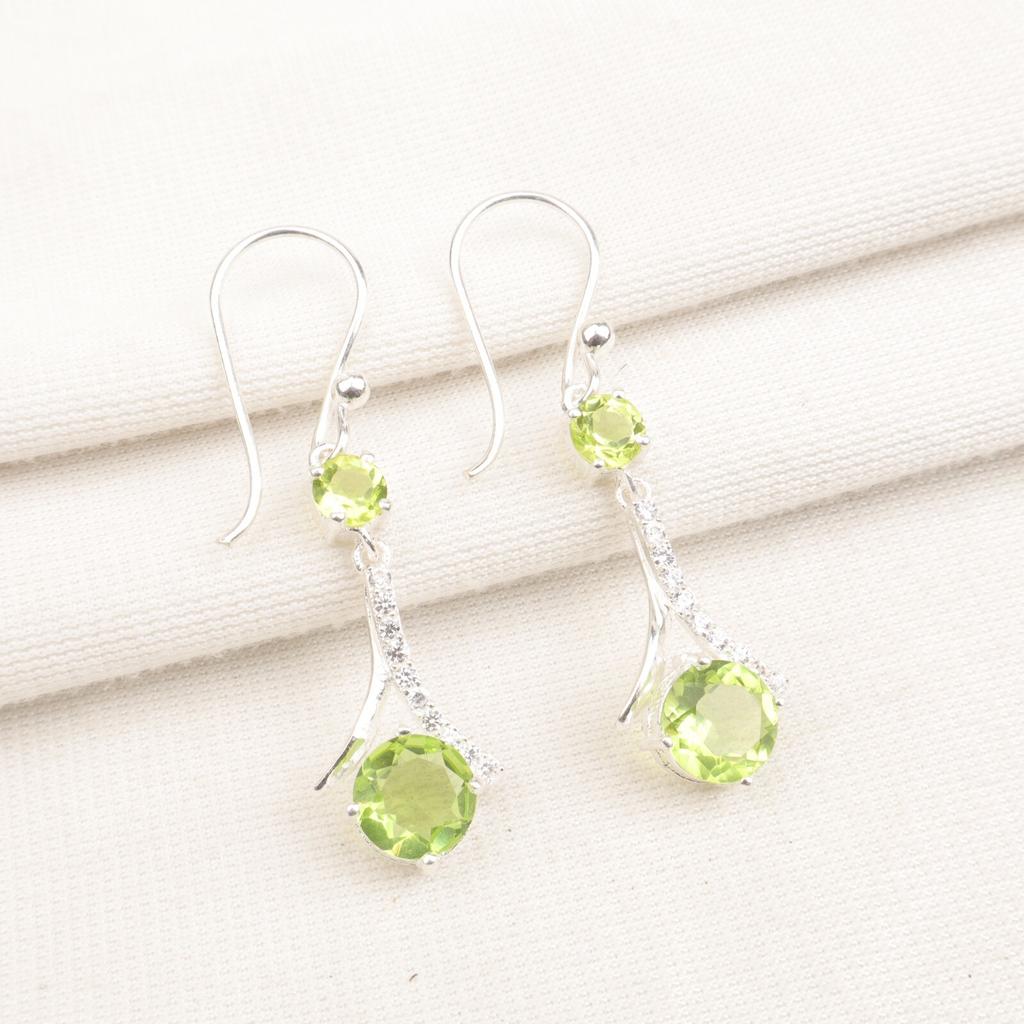 Peridot Gemstone 925 Stamped Silver Jewelry Zircon Dangle Earrings 1.84" For Her CZE-9-3