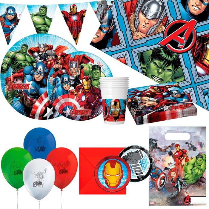 Avengers Party-Set - Disney - 66 Teile - 8 Personen - Mehrfarbig - Thor, Hulk, Captain America, Iron Man