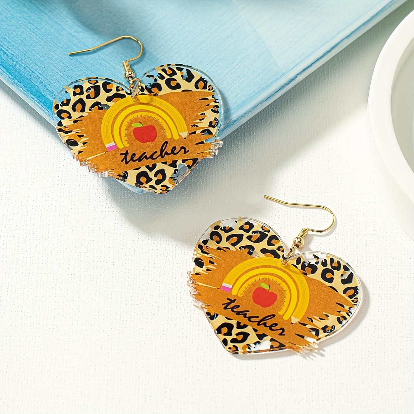A pair of Teachers Day printed acrylic earrings, literary Teachers Day dress up gifts, give friends to teachers