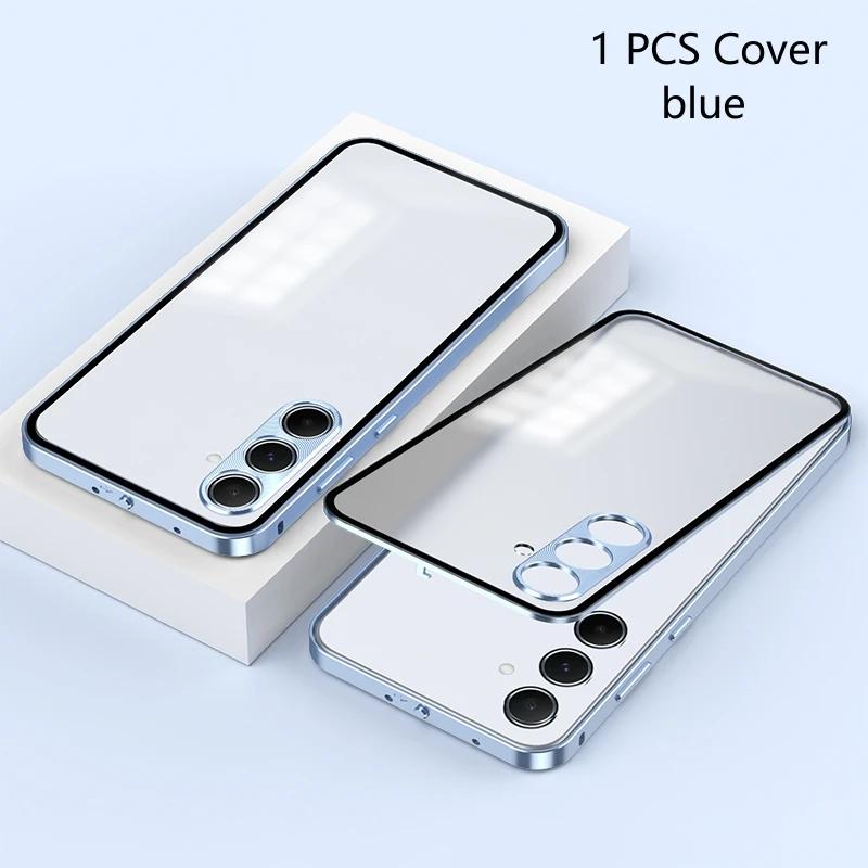 Per Samsung A55 Custodia per Telefono con Protezione Lente in Metallo Alloy Per Galaxy A 55 5G Vetro Temperato Trasparente Cover Posteriore Rigida Antiurto