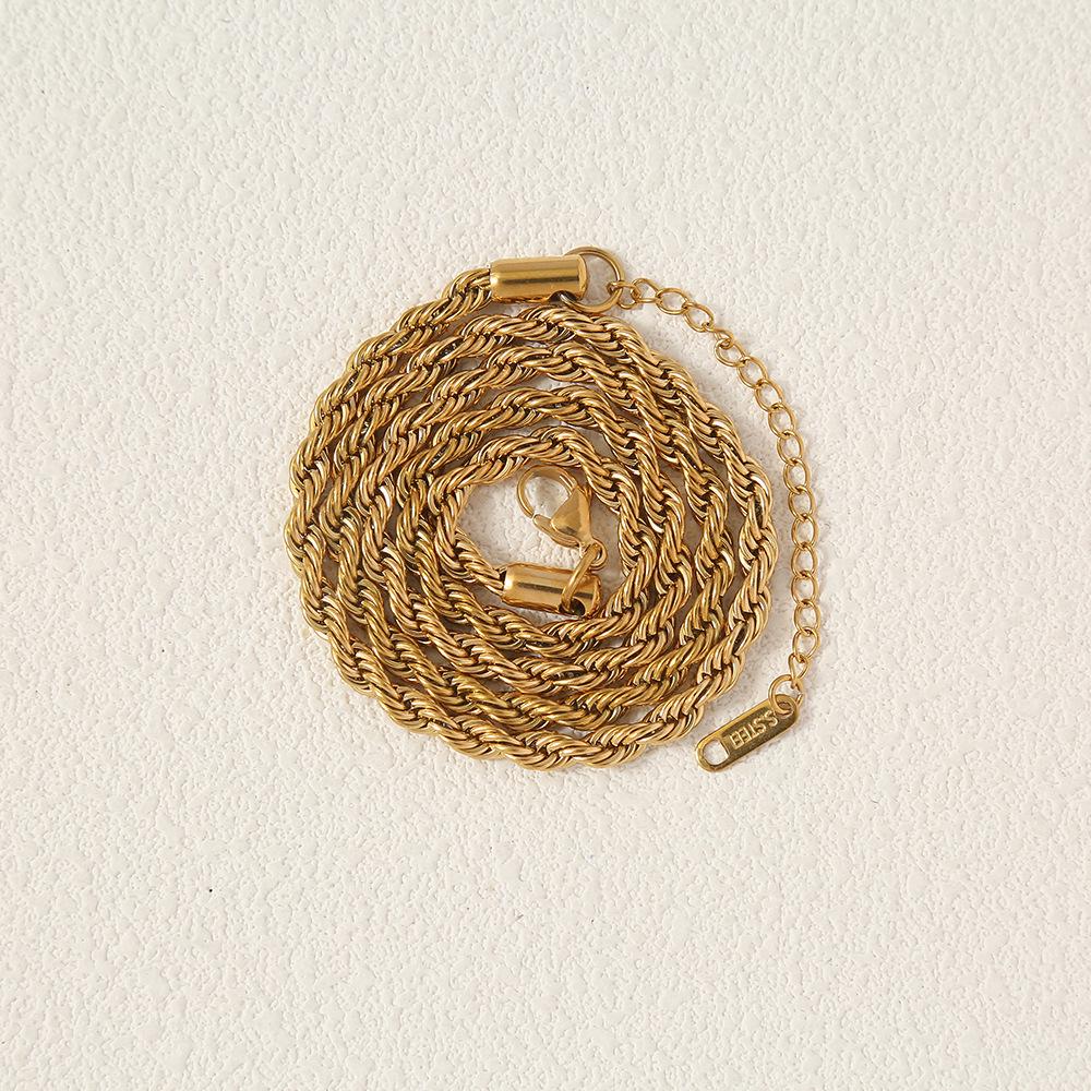 Gold-Plated Stainless Steel Twist Rope Chain Pendant - Multiple Specifications, Colorfast Jewelry Accessory