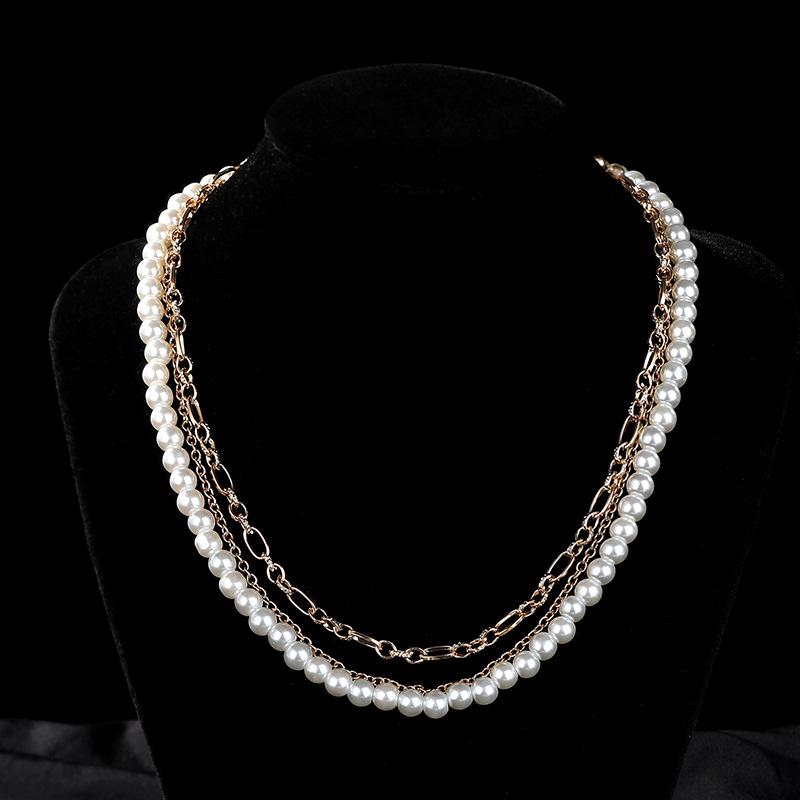 Pearl double-layer love necklace light luxury high-grade multi-layer titanium steel sweater chain imitation pearl collarbone chain neck chain female