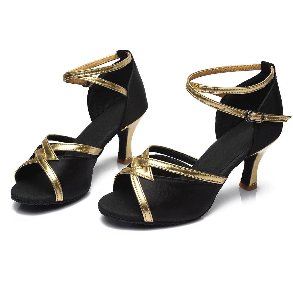 Women's Latin Dance Shoes Satin Soft Tango Salsa Modern Ballroom Dancing Shoes Heeled 7CM