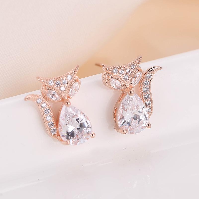 Cat-Shaped Rhinestone Stud Earrings - Sparkling Fashionable Women s Jewelry
