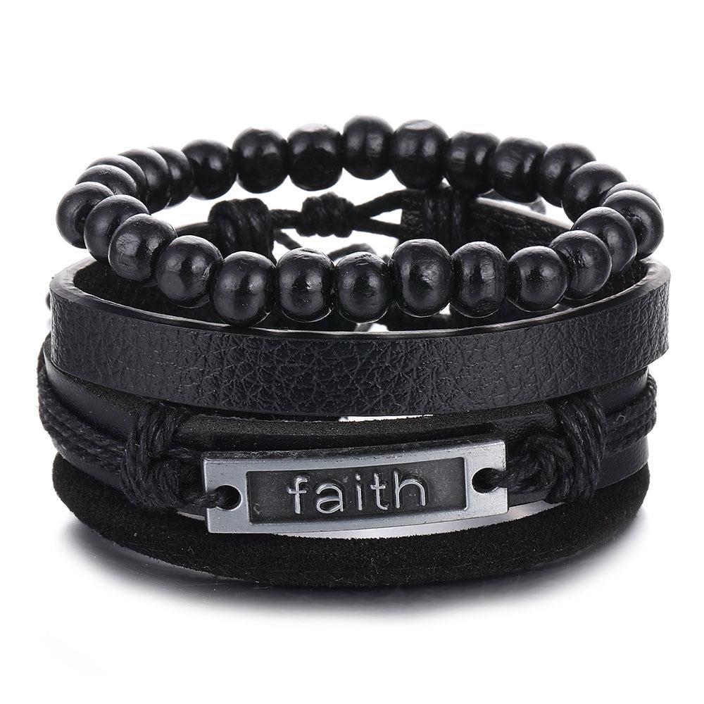 Men's Vintage Multilayer Leather Bracelet with Hollow Triangle Beads