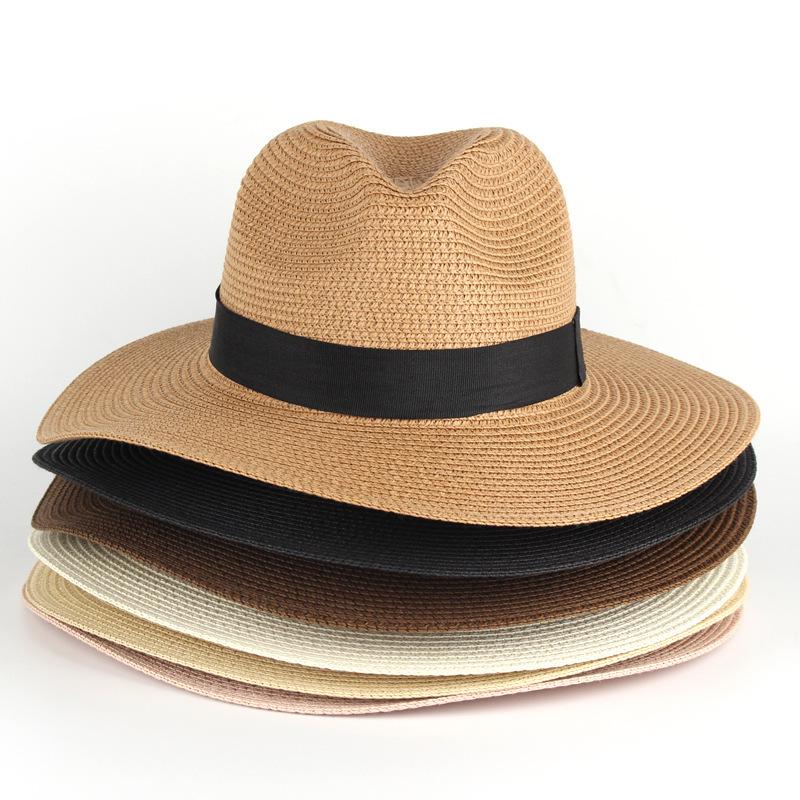 Unisex Summer Travel Straw Beach Fedora Hat with Sun Protection