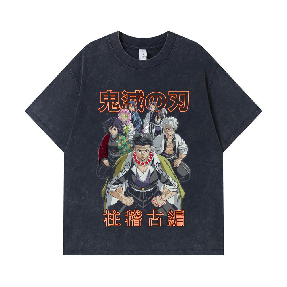 275 GSM Washed T-shirts 100% Cotton Demon Slayer V22 Hashiras Print Unisex Heavy Cotton T Shirt