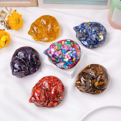 Natural Stone Sleeping Cat Figurine Positive Healing Energy Colorful Hand-carved Faux Crystal Kitten Animal Statue Desktop Decoration Ornament