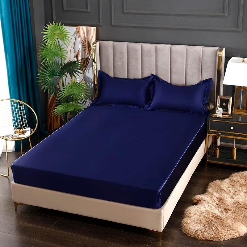 Solid Color Fitted Sheet Satin Rayon High-End Mattress Cover Elastic Band Sheets Sale Bed Sheet