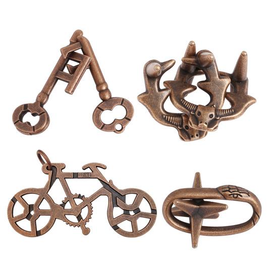 4Pcs Metal Brain Teaser Puzzle Lock Educational 3D Lock Game Kids Adults Mind Logic IQ Test Unlock Interlock Toy Toddlers Boys Girls Gift