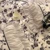Vintage French Duvet Cover Set, Luxury Black Floral Bedding, Ruffle Design Pillowcases, Girl Woman Bedroom Decor Comforter Cover