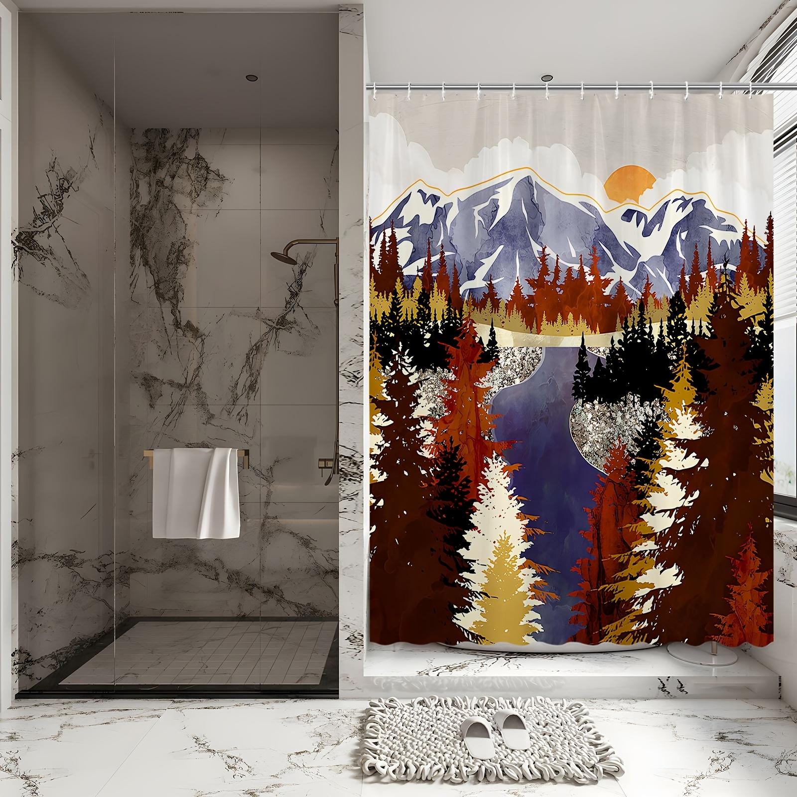 

Autumn Mountain Lake Bath Curtain - Colorful Forest & Snowy Peaks, Waterproof Home Decor Adds Scenic Beauty to Your Bathroom W90XH180cm