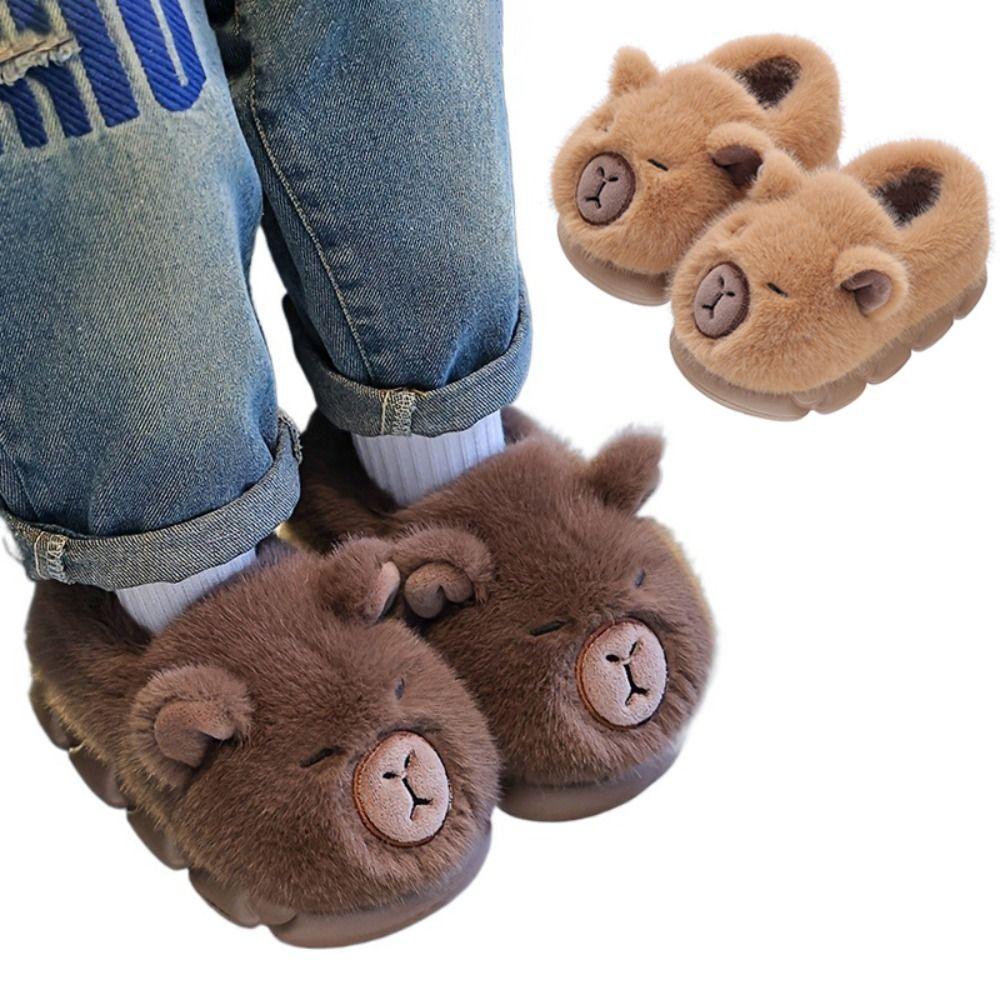 Warm Kids Slippers Capybara Fluffy Slippers Cute Cotton Shoes Winter