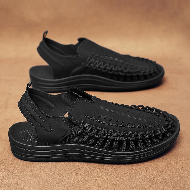 

Casual sandals men s 2025 summer new hand-woven beach shoes trendy versatile breathable creek non-slip men s shoes 38 чёрный