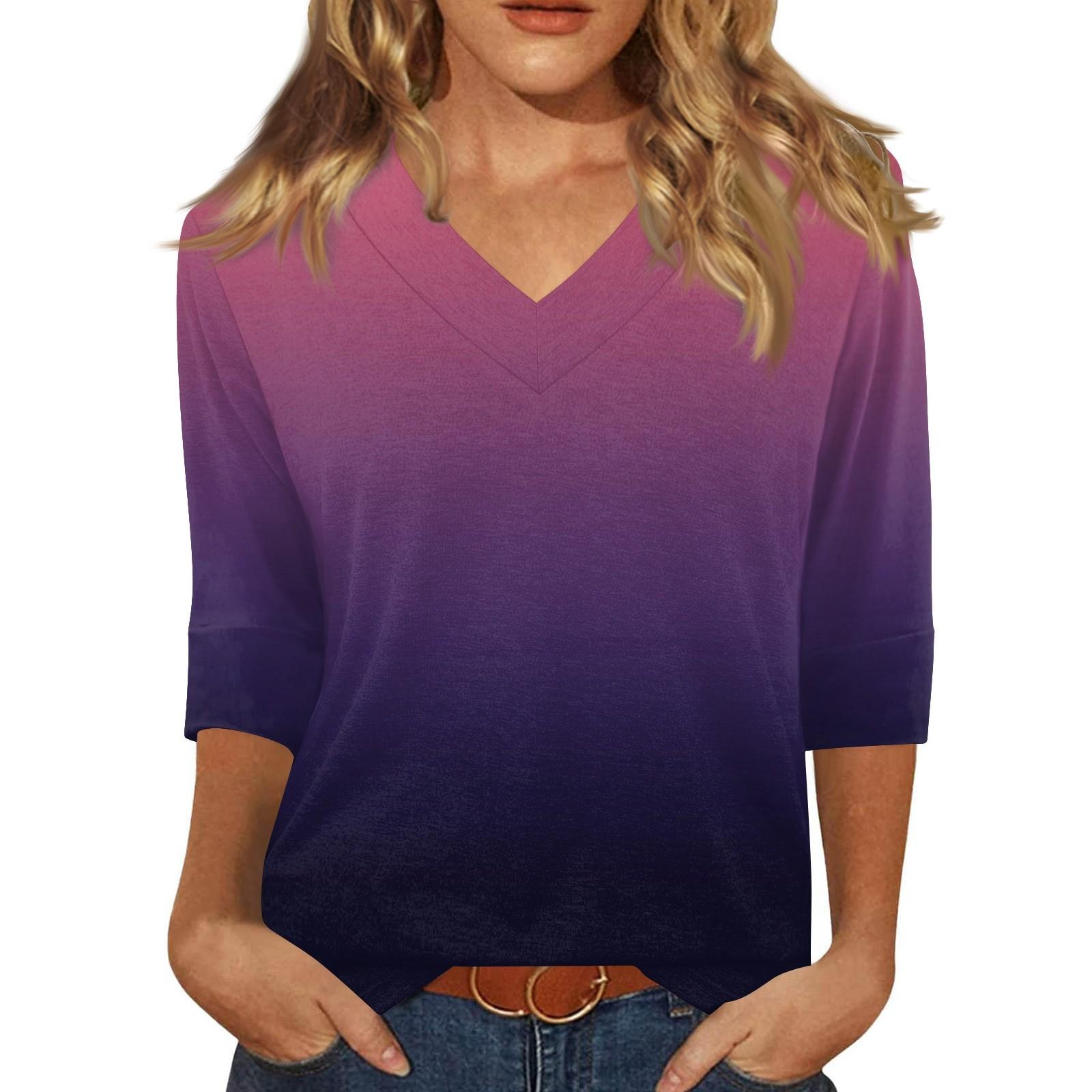 

Женская модная повседневная свободная футболка с v-образным вырезом и рукавами 3/4 с принтом, женский топ XXL горячий розовый