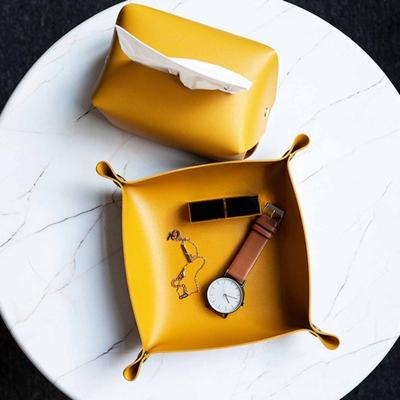 Elegant Folding Storage Trays Anti-slip Faux Leather Anti-Scratch Bronzing Organizer for Desktop