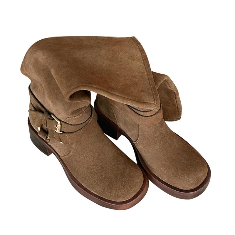 Retro Thick Heel Western Cowboy Boots 2024 New Summer Breathable Thin Stacking Boots Matte Boots