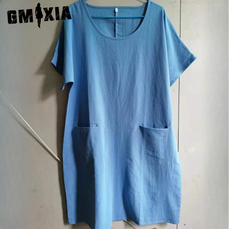 GMXIA Damenmode Sommer Frühling Einfarbig Druck O-Ausschnitt Hohe Taille Freizeitkleider