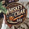 2D Flat, 1pc Round Aluminum Sign, "Whiskey and Cigar Bar" Vintage Design, Whiskey Glass & Cigar Metal Wall Art, Ideal for Man Cave, Bar, Garage, Gift