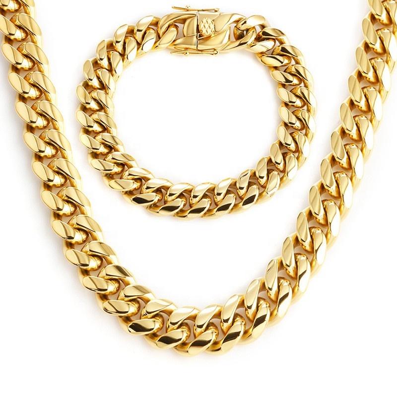 Fashionable Hip Hop Accessory Punk Versatile Gold Plated Polished Cuban Chain Stainless Steel Trendy Unisex Necklace