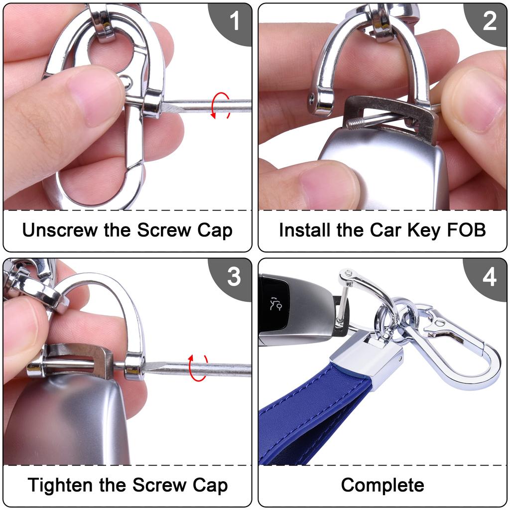 Genuine Leather Car Smart Key Blue [Wisdompro] Keychain, Anti-Loss, Compatible, Stylish, Unisex, (Carabiner Clip)