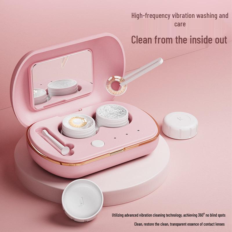 Compact Automatic Contact Lens Cleaner with Vibration Technology - Portable Storage for Colored Lenses