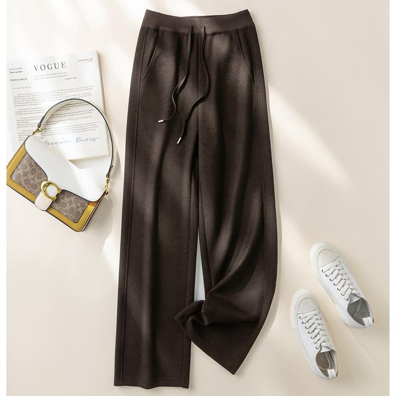 

Puyuan 2025 Шерстяные вязаные брюки широкого кроя на кулиске для женщин Large