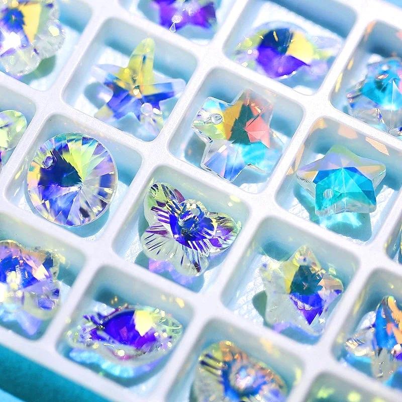 14mm AB Color Crystal Pendant Glass Beads Heart/Star/Bear Charms Beads for Jewelry Making Necklaces Earrings DIY Bracelets